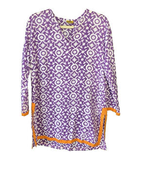 Roberta Roller Rabbit Tunic Small* Lightweight Cotton Purple Batik Coverup Shirt